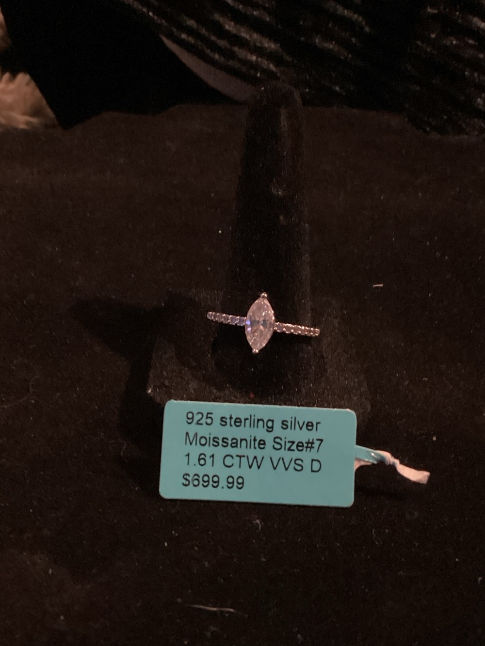 925 Sterling Silver Marquise Moissanite Ring - Size 7